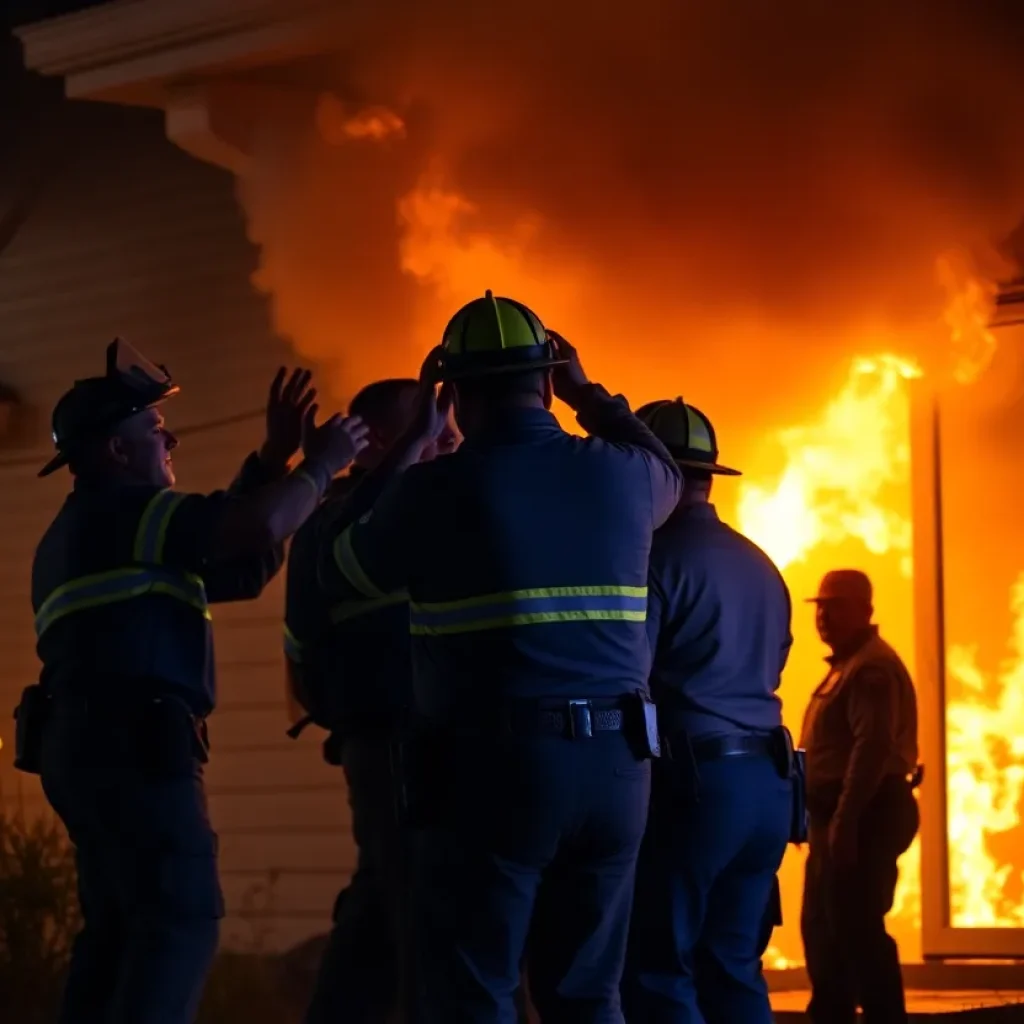 Firefighters and deputies rescuing a man from a house fire in Greenwood, SC.