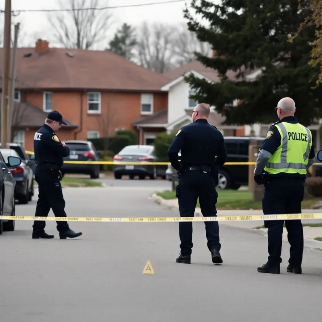 Police officers investigating a shooting incident in a suburban area