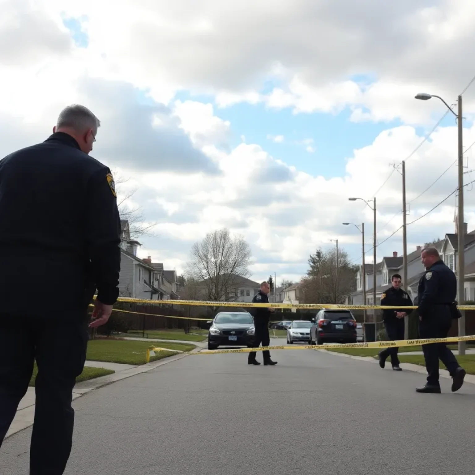 Police officers investigating a shooting scene in Greenwood