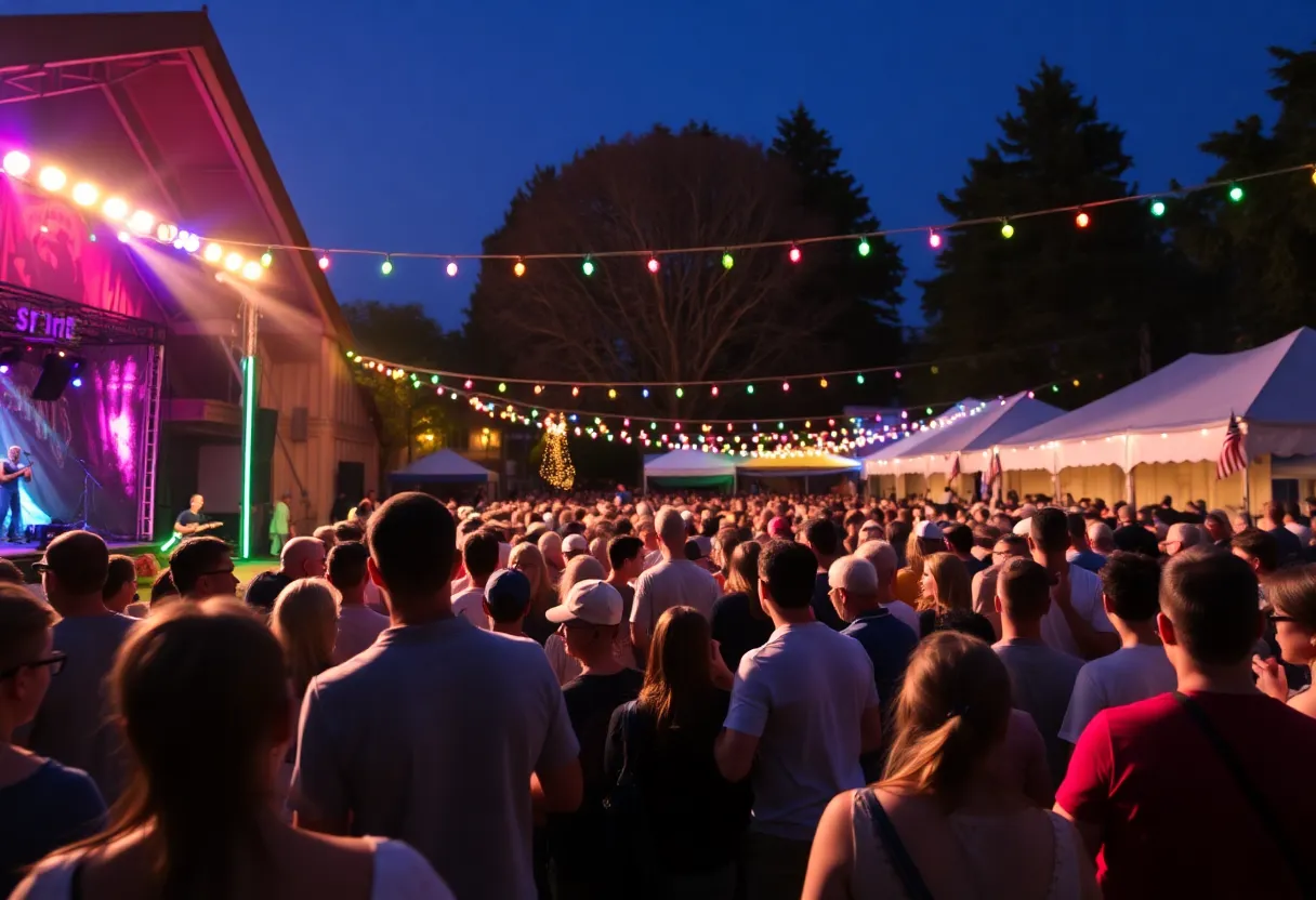 Outdoor concert in Greenwood with attendees enjoying live music.