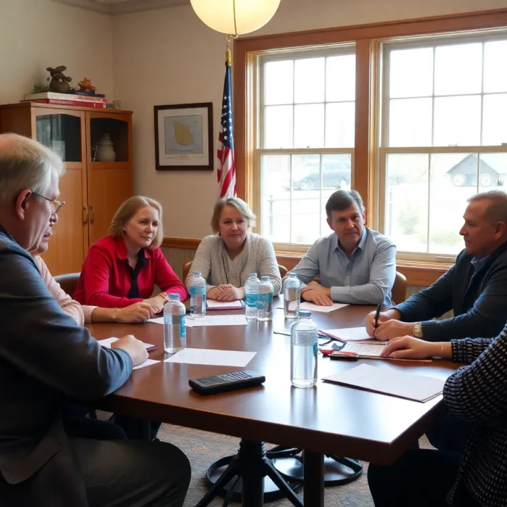 Council members in a meeting discussing local governance issues.