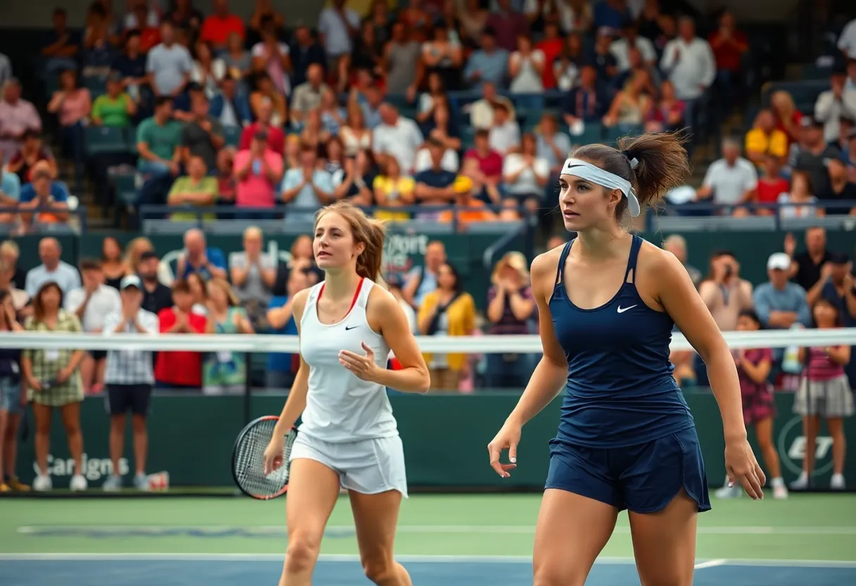 Women's college tennis match at Newman Tennis Center