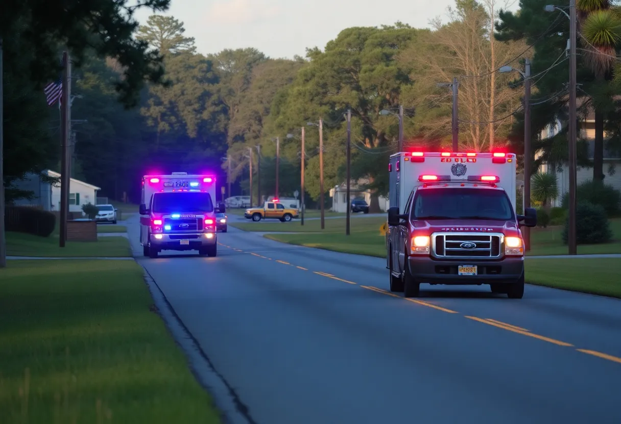 Emergency response at a car crash scene in Little River, South Carolina.
