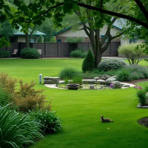 Peaceful backyard in a retirement community with hints of alligator warning signs