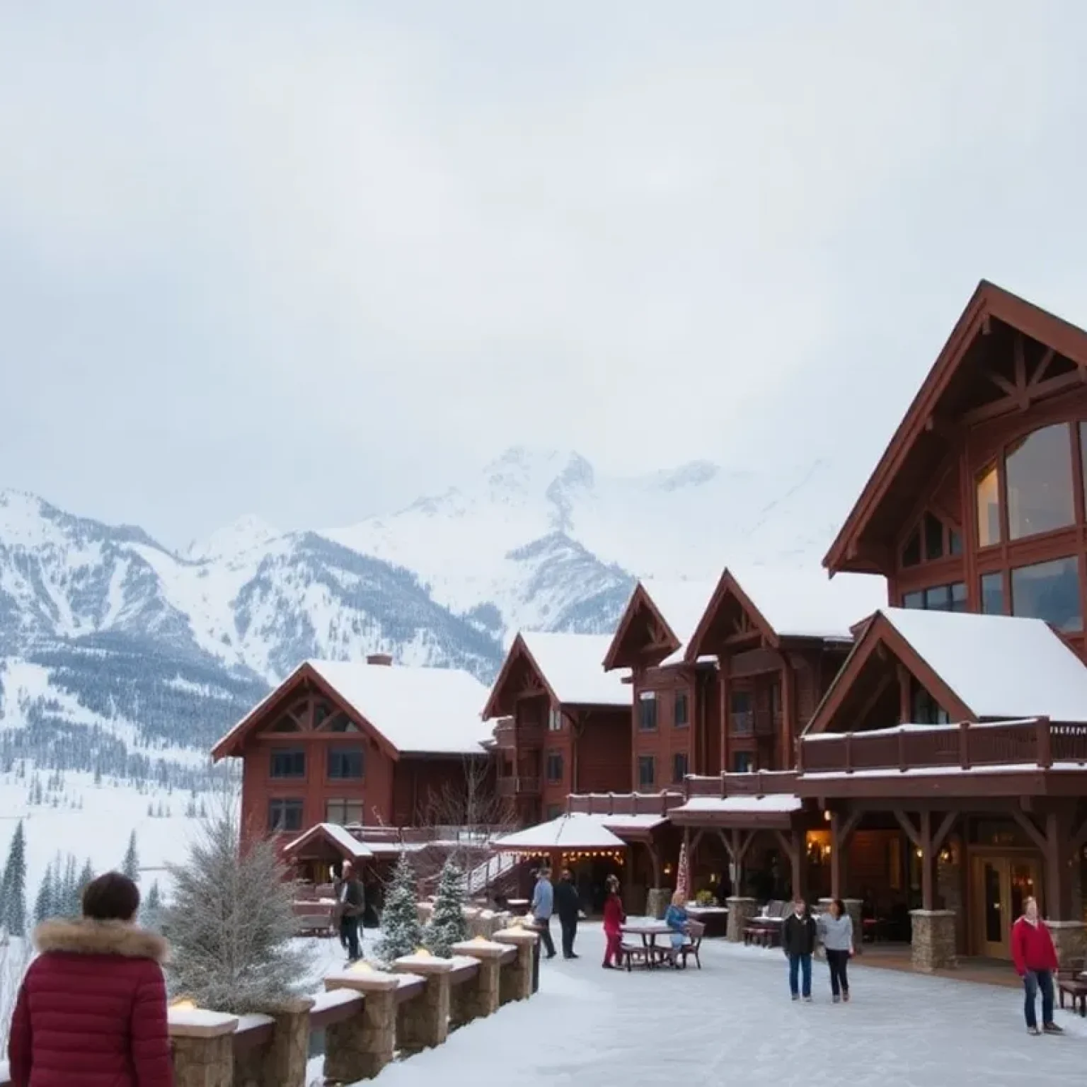 Snow King Resort overlooking snowy mountains in Jackson Hole