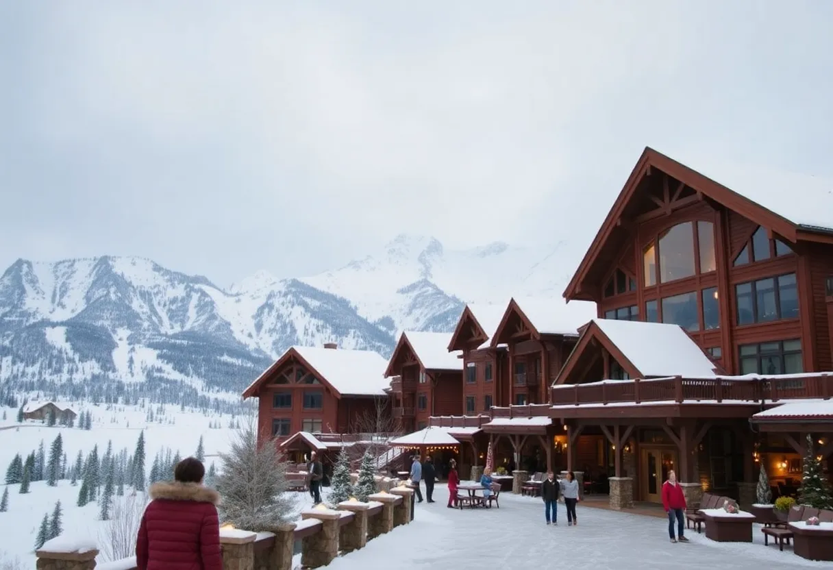 Snow King Resort overlooking snowy mountains in Jackson Hole