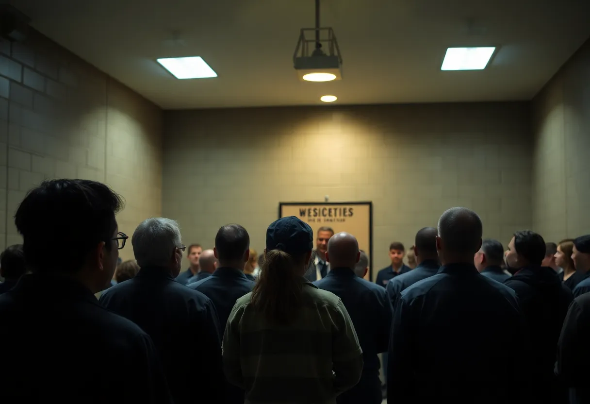 A somber scene at a correctional institution during an execution