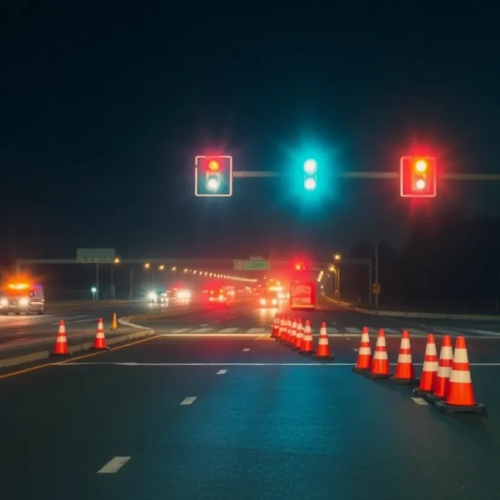 Emergency vehicles at a highway crash site