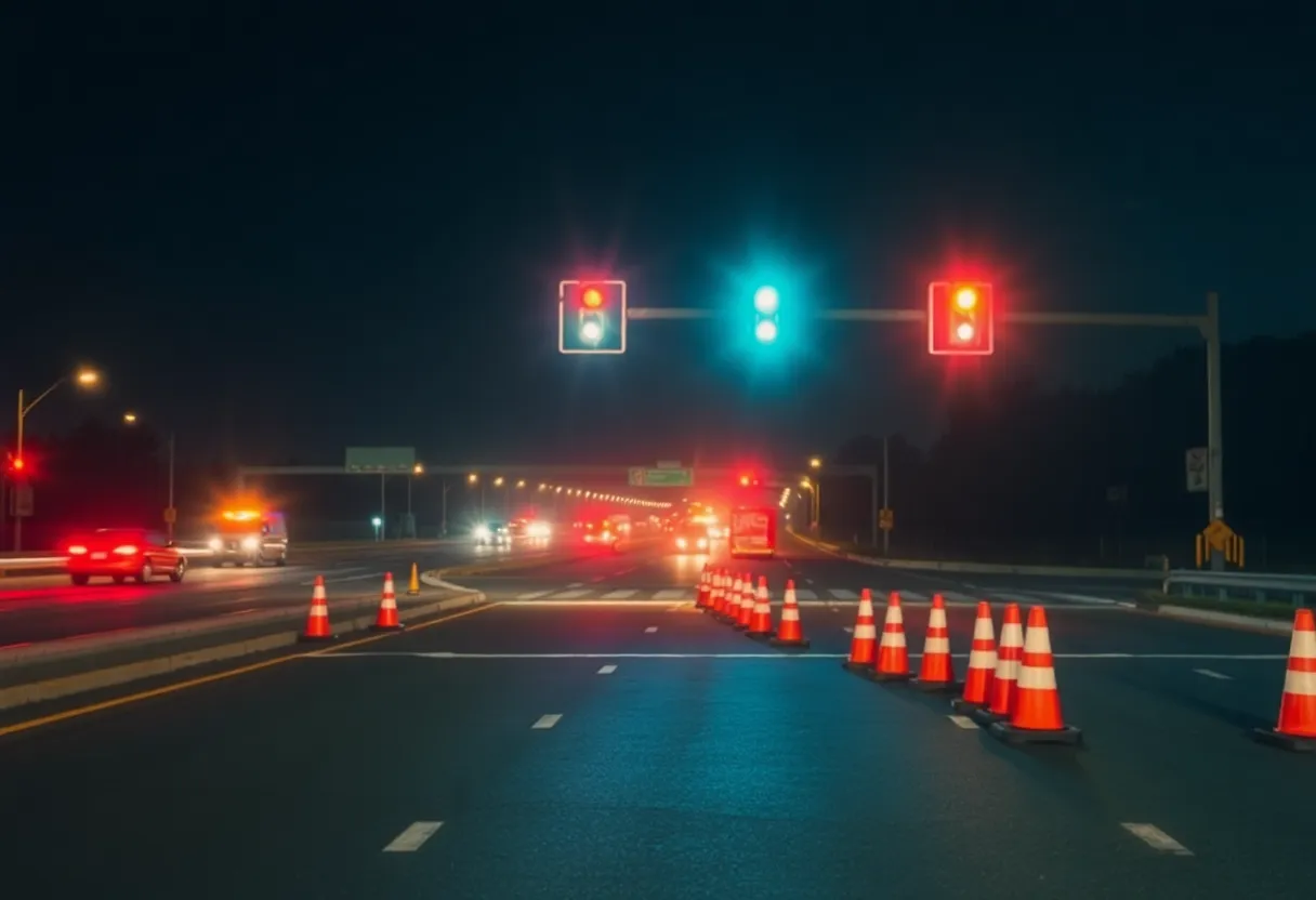 Emergency vehicles at a highway crash site