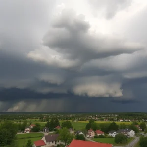 Dark storm clouds over the town of Abbeville