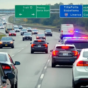 Police vehicles responding to a bomb threat on Interstate 85.