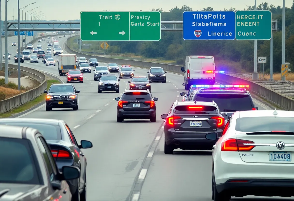 Police vehicles responding to a bomb threat on Interstate 85.