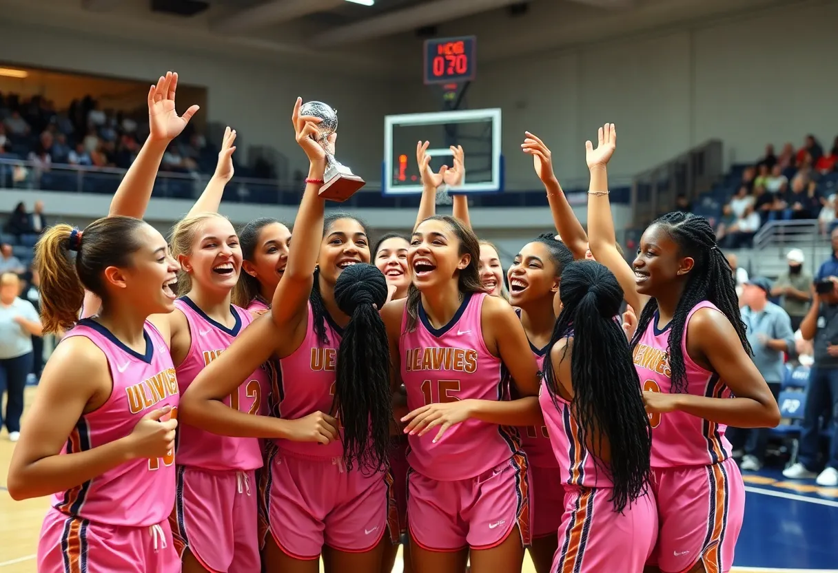 Women basketball players celebrating a championship win