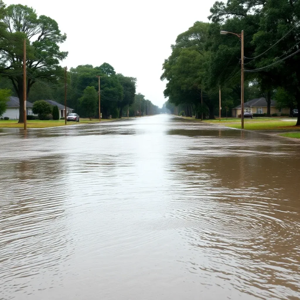 Flooded street in Abbeville, South Carolina