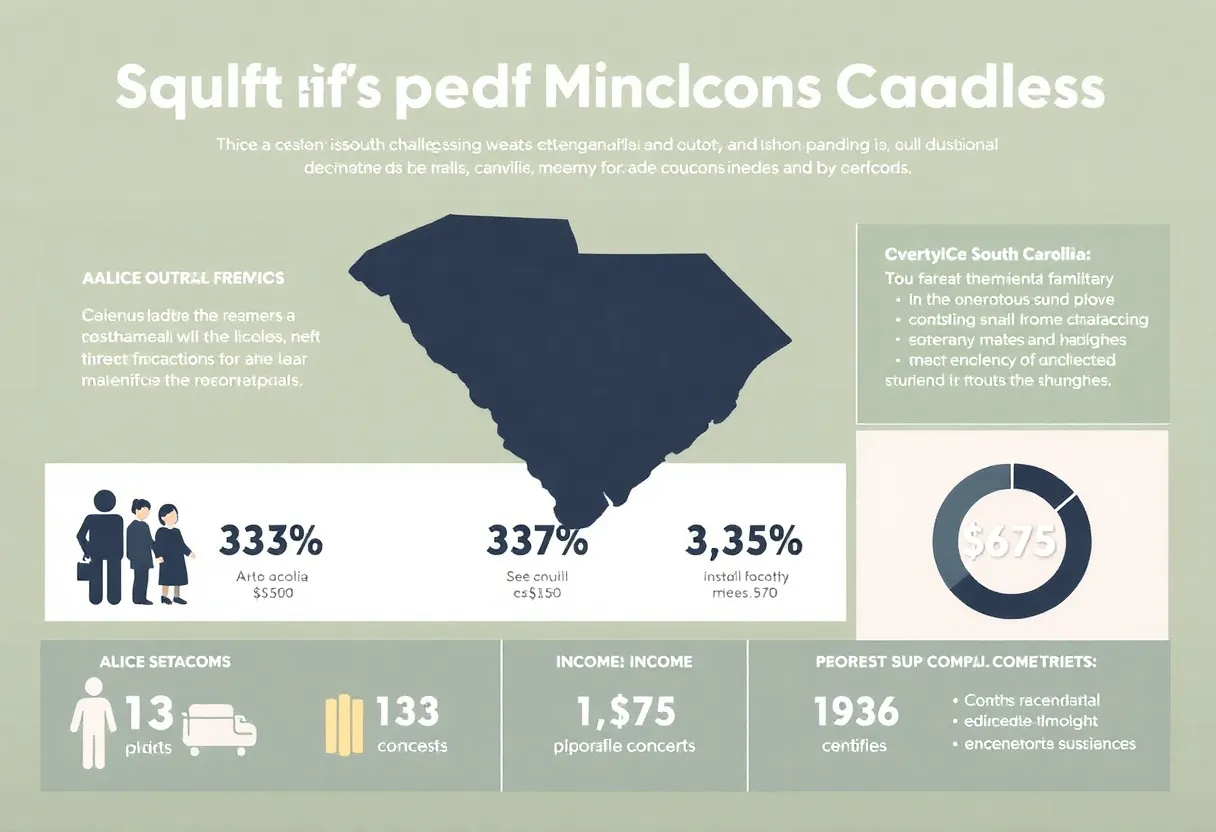 Infographic about ALICE households in South Carolina and their financial struggles.