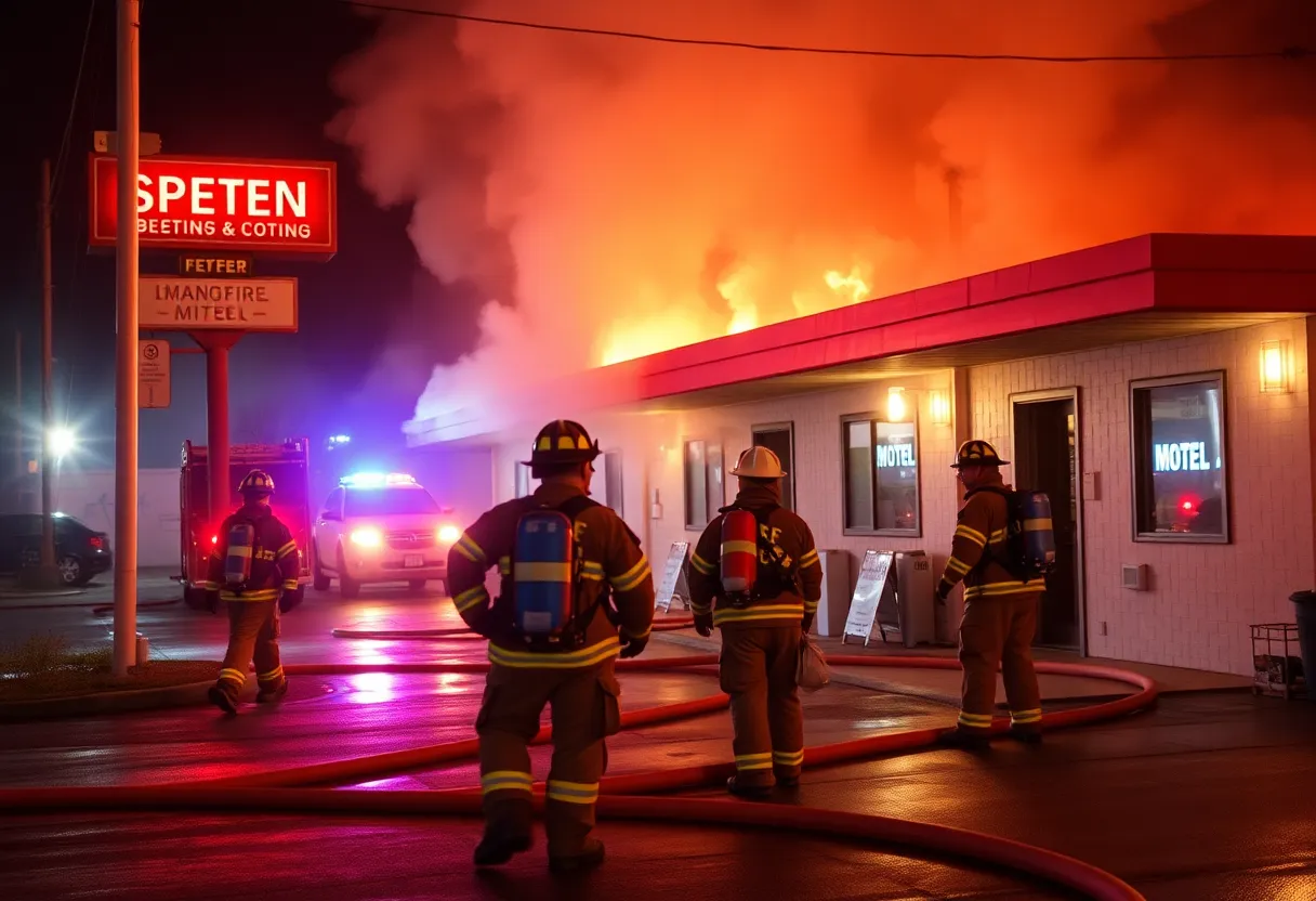 Firefighters responding to a fire at Baymont Inn in Greenwood, SC