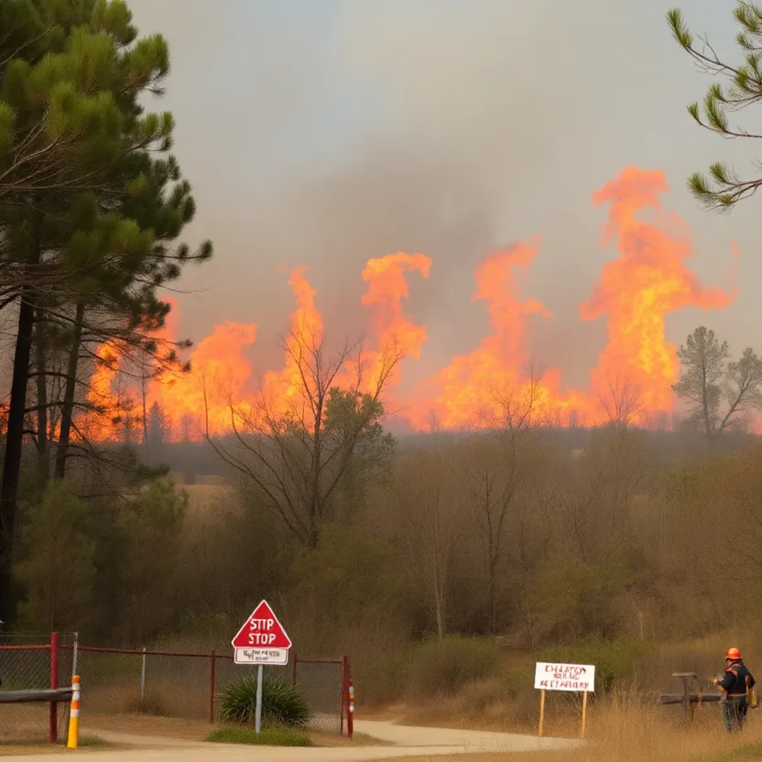 Firefighters battling brush fires in a forest