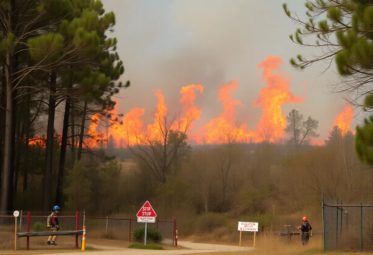 Firefighters battling brush fires in a forest