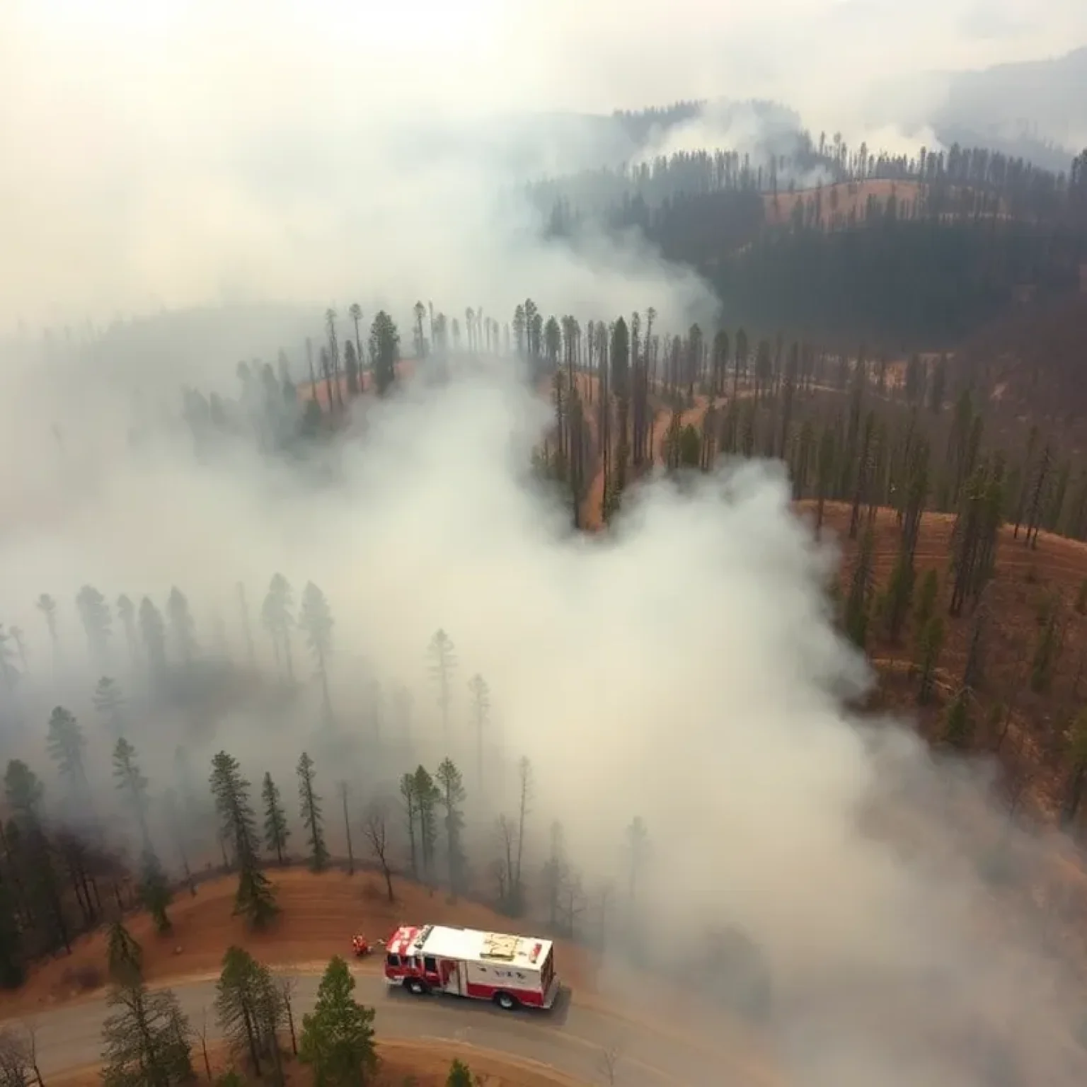 Aerial view of the Carolina Forest wildfire aftermath with visible damage and smoke.