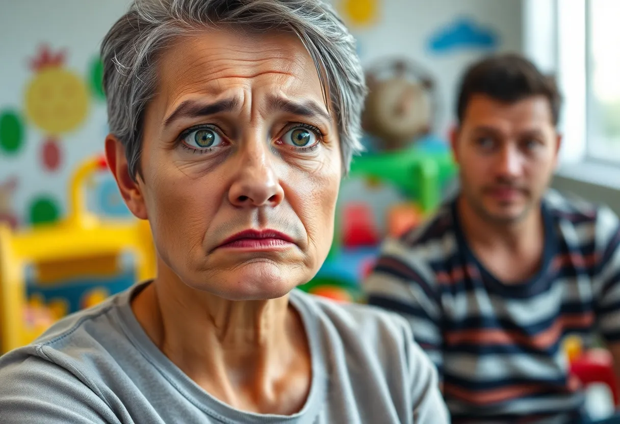 Concerned parent observing daycare facility