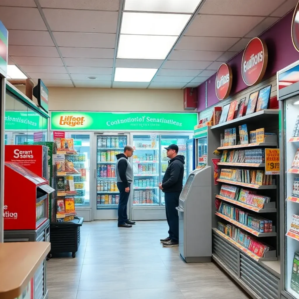 Lottery ticket display in a convenience store