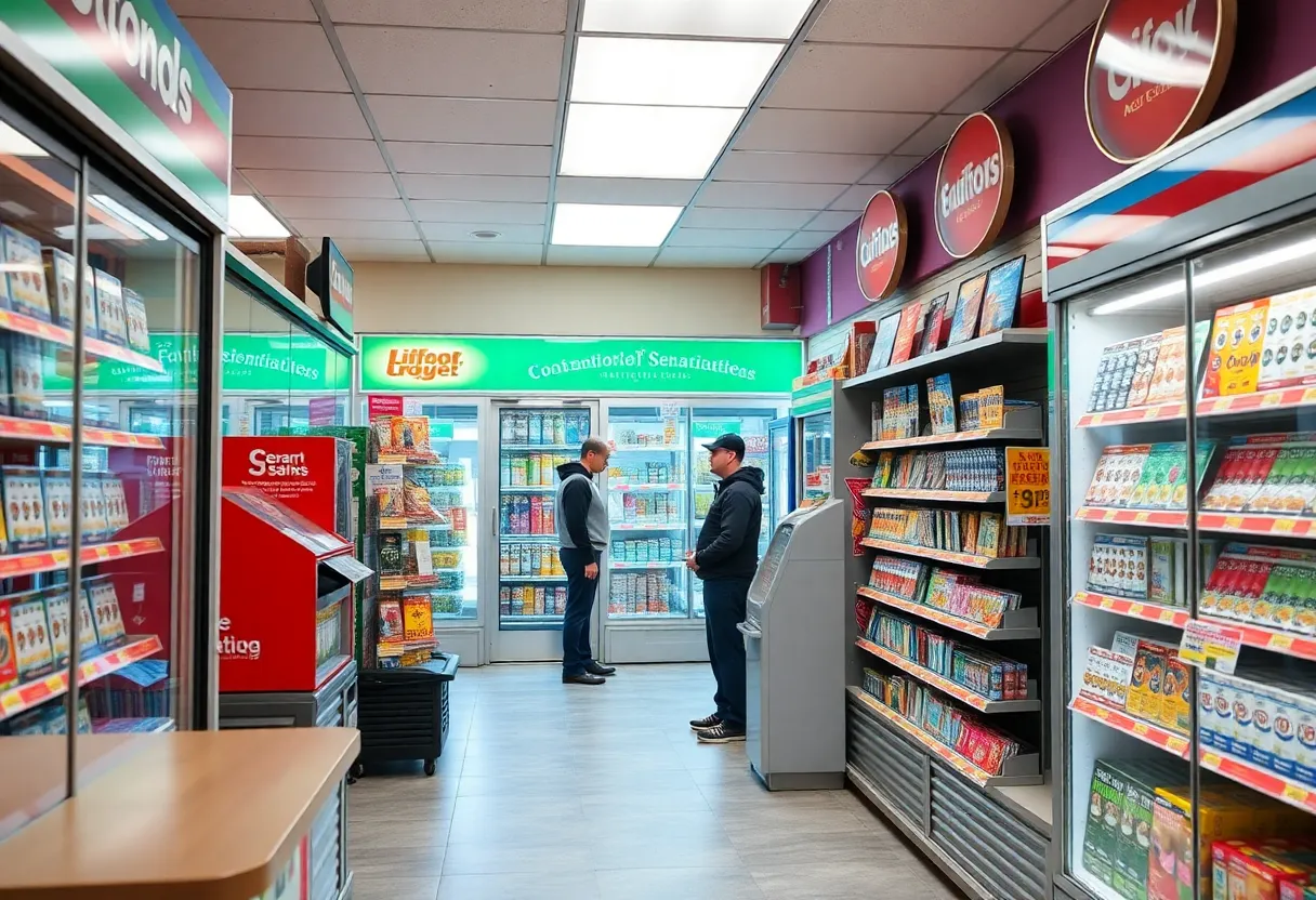 Lottery ticket display in a convenience store