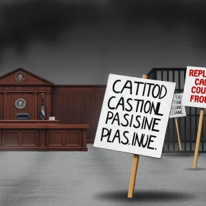 Illustration of the debate surrounding capital punishment in a courtroom setting.