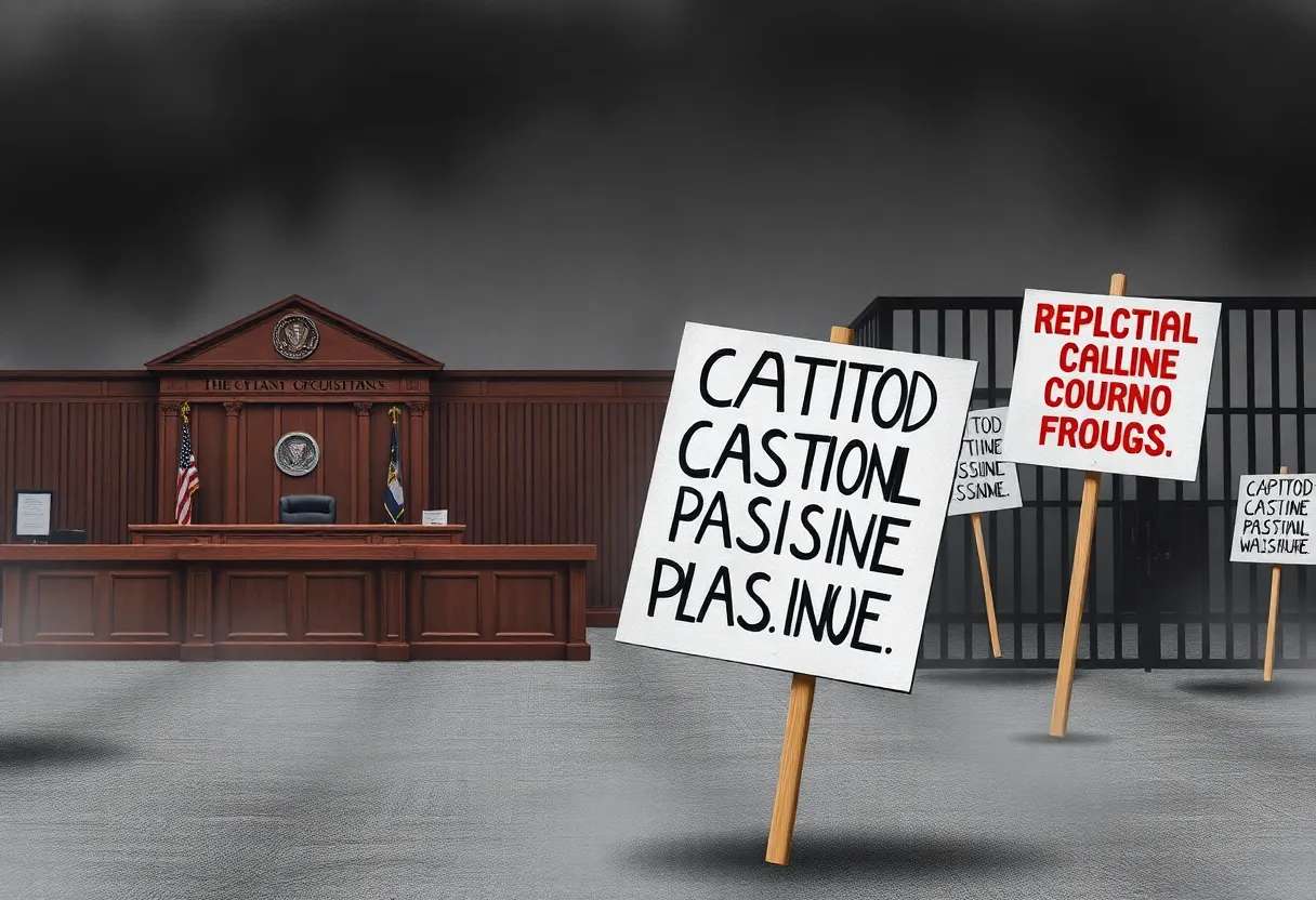Illustration of the debate surrounding capital punishment in a courtroom setting.