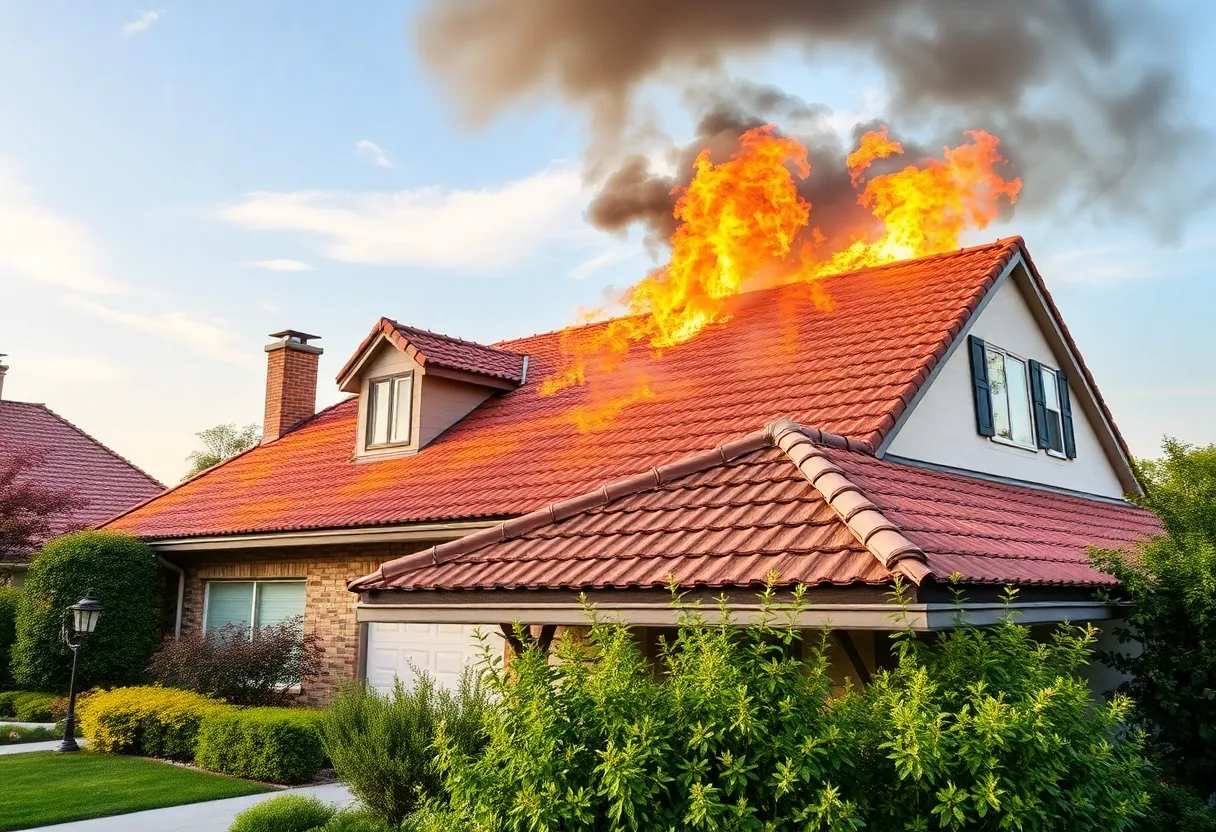 Demonstration of fire-resistant roofing with proper landscaping.