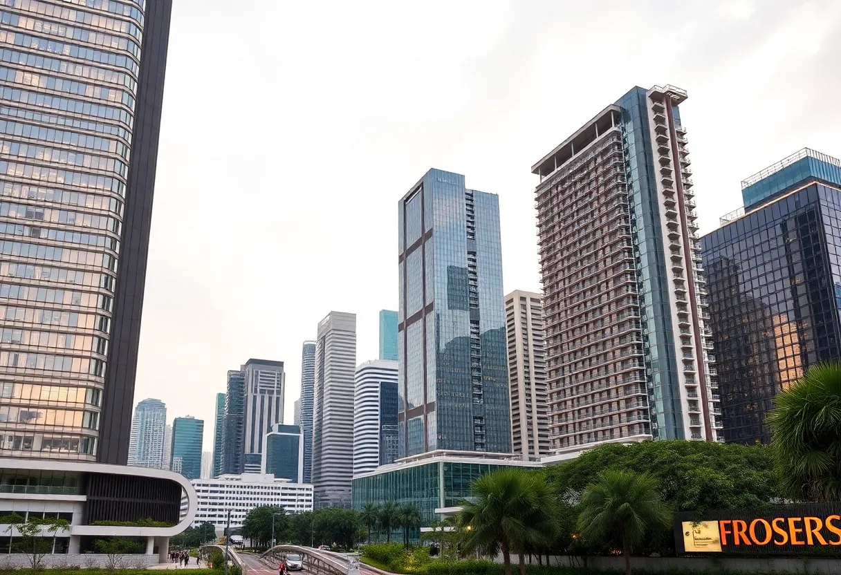 Skyline of Singapore featuring Frasers Property buildings
