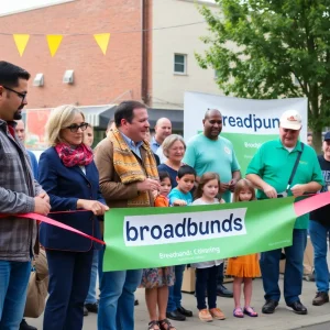 Community members celebrating at the broadband expansion ribbon-cutting event in Greenwood, SC.