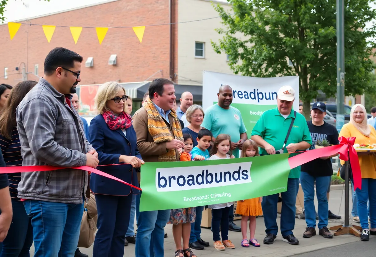 Community members celebrating at the broadband expansion ribbon-cutting event in Greenwood, SC.