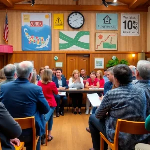 A community meeting at Greenwood County Council discussing zoning and local businesses