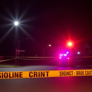 Police vehicles and scene of the shooting on Holman Street in Greenwood, SC