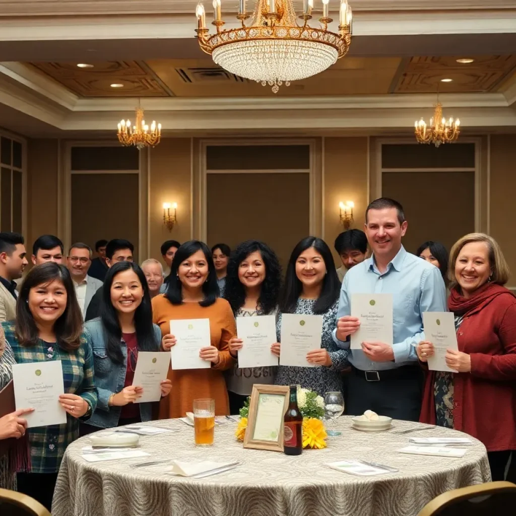 Volunteers at the HPCP Awards Dinner in a banquet hall