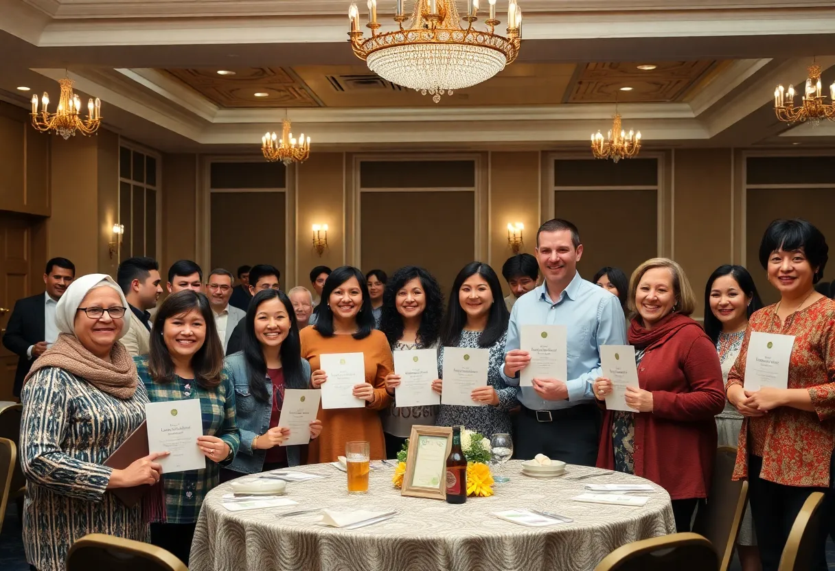 Volunteers at the HPCP Awards Dinner in a banquet hall