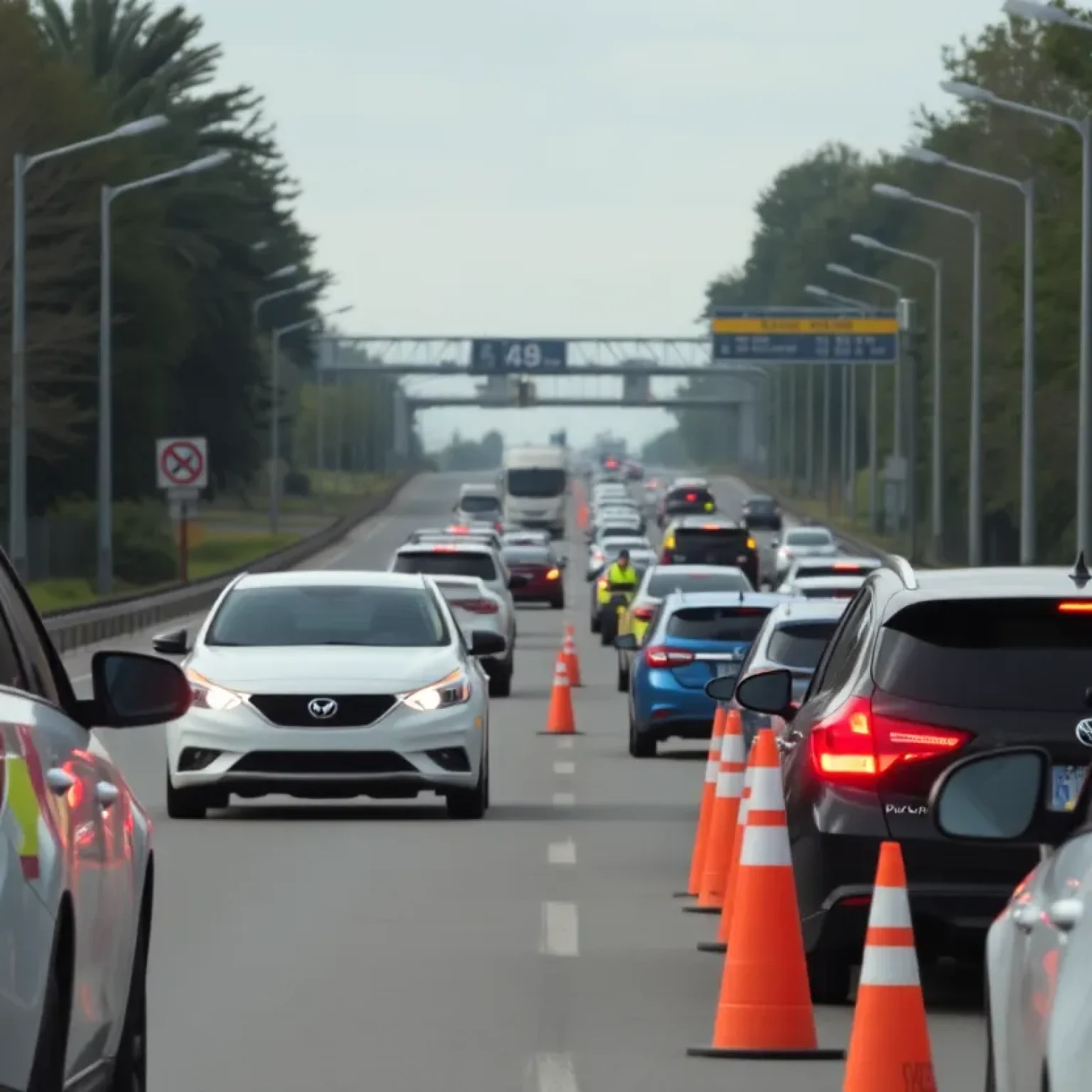 Emergency response on I-85 with police and traffic congestion