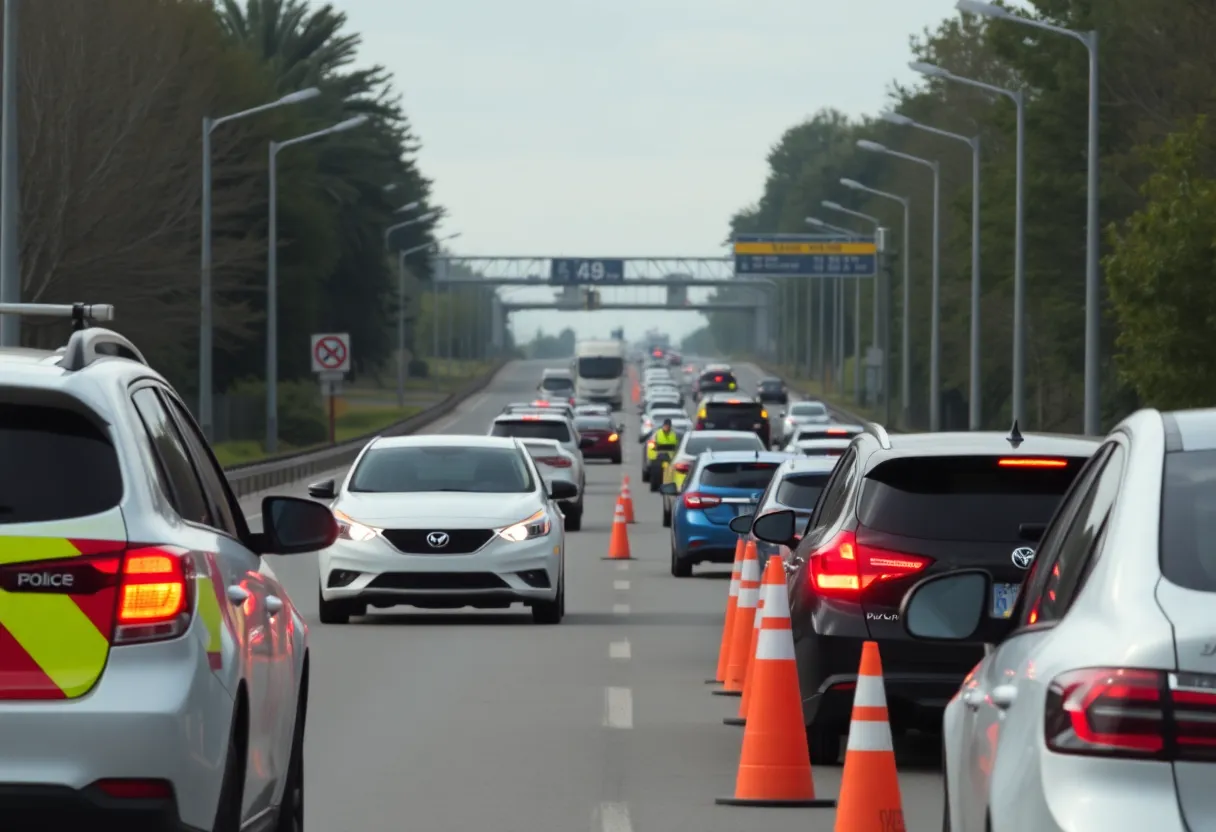 Emergency response on I-85 with police and traffic congestion