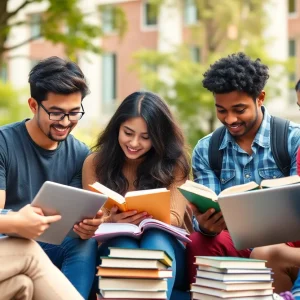 Diverse international students engaged in study at university