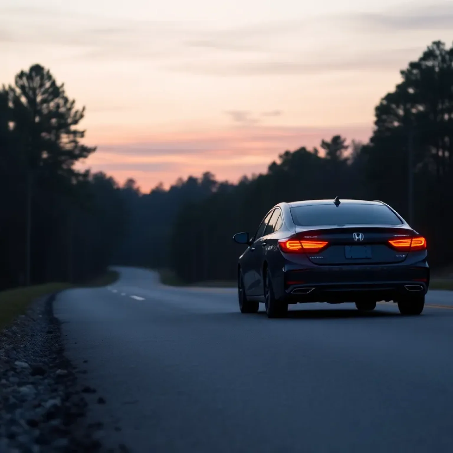 A quiet road scene in Lancaster County with a parked vehicle.
