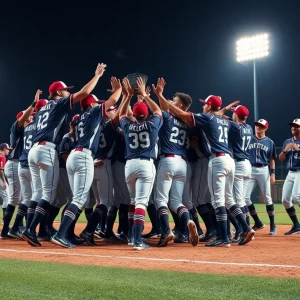Lander University baseball team celebrates their championship win
