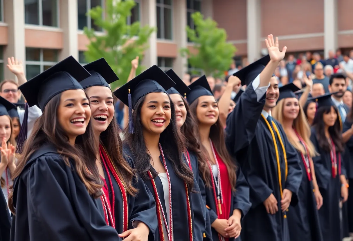 Graduates celebrating at Lander University's commencement ceremony