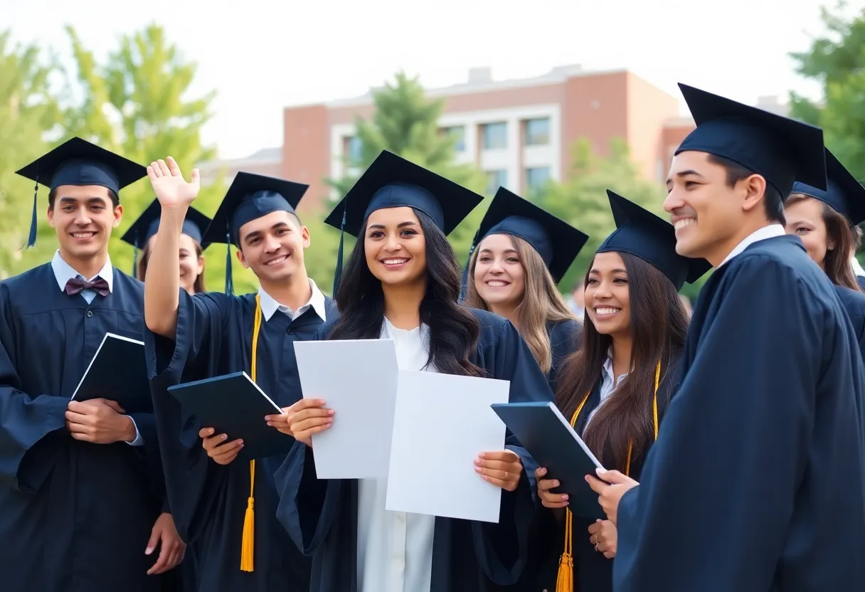Graduates of Lander University's College of Education celebrating their achievement.