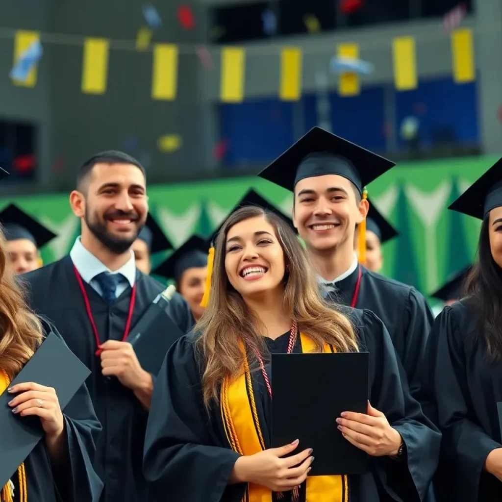 Graduates celebrating at Lander University graduation ceremony