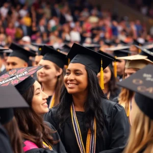 Graduates celebrating at Lander University's commencement ceremony