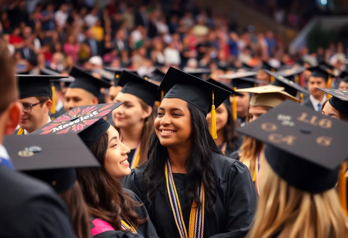 Graduates celebrating at Lander University's commencement ceremony