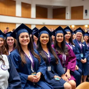 Graduates celebrating at nursing graduation ceremony at Lander University