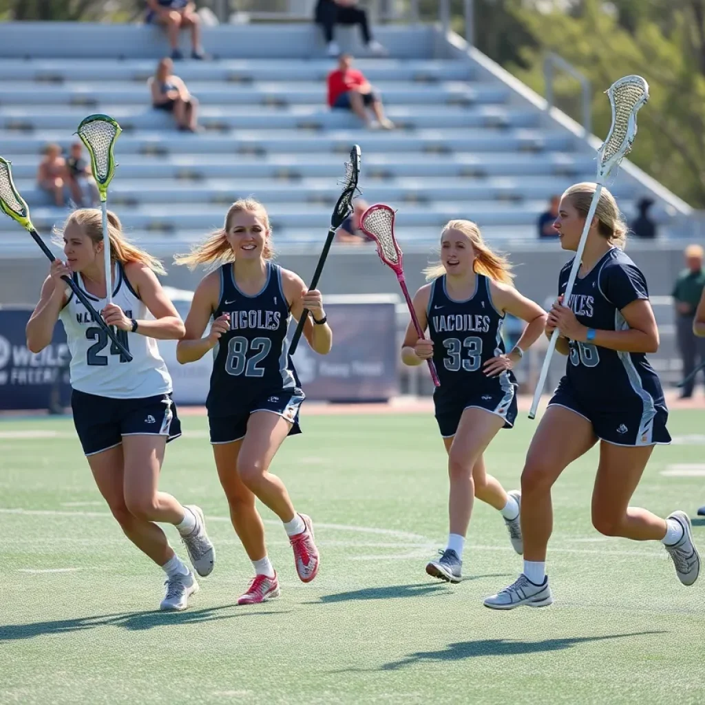Women athletes from Lander University lacrosse team competing in a game