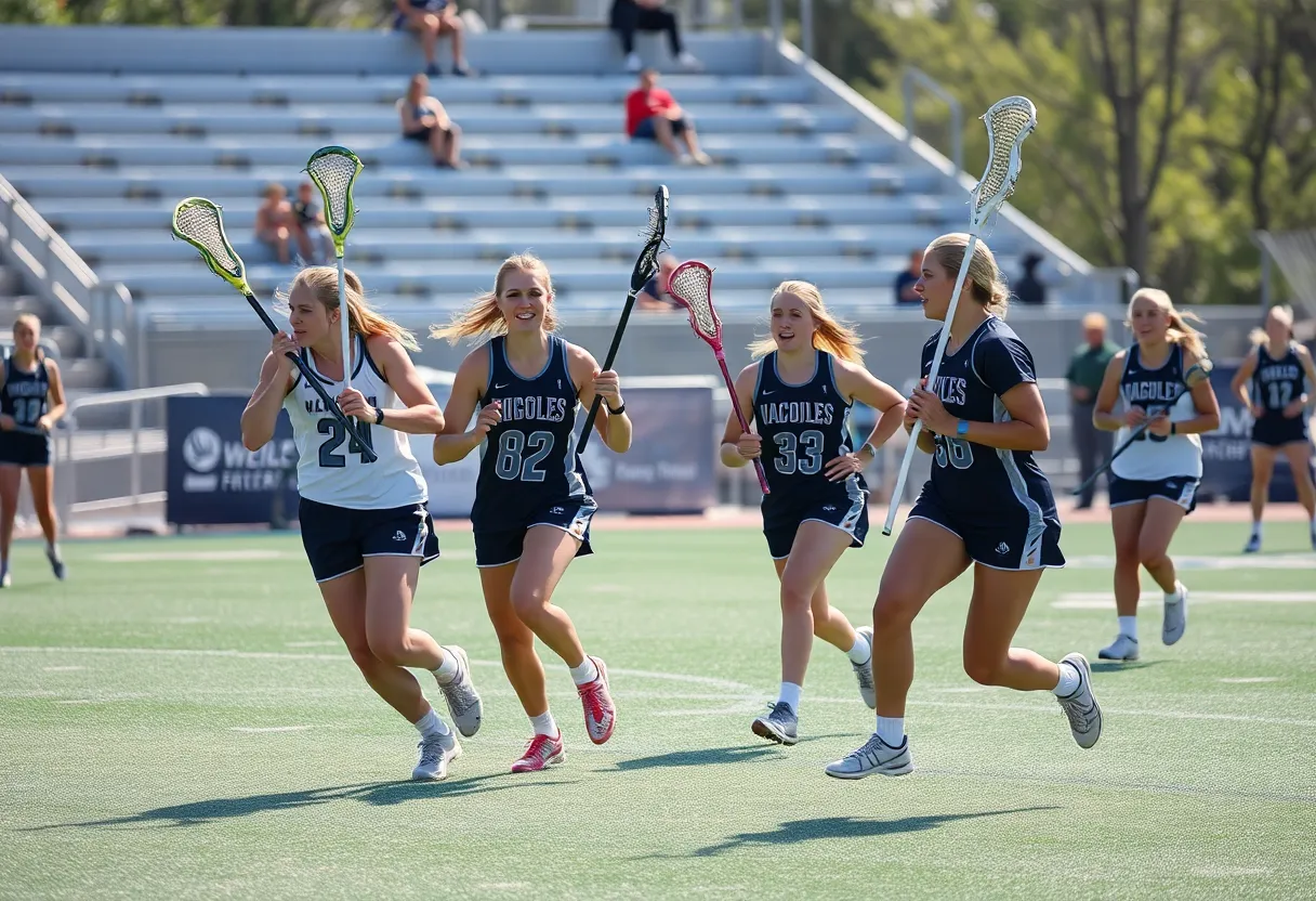 Women athletes from Lander University lacrosse team competing in a game
