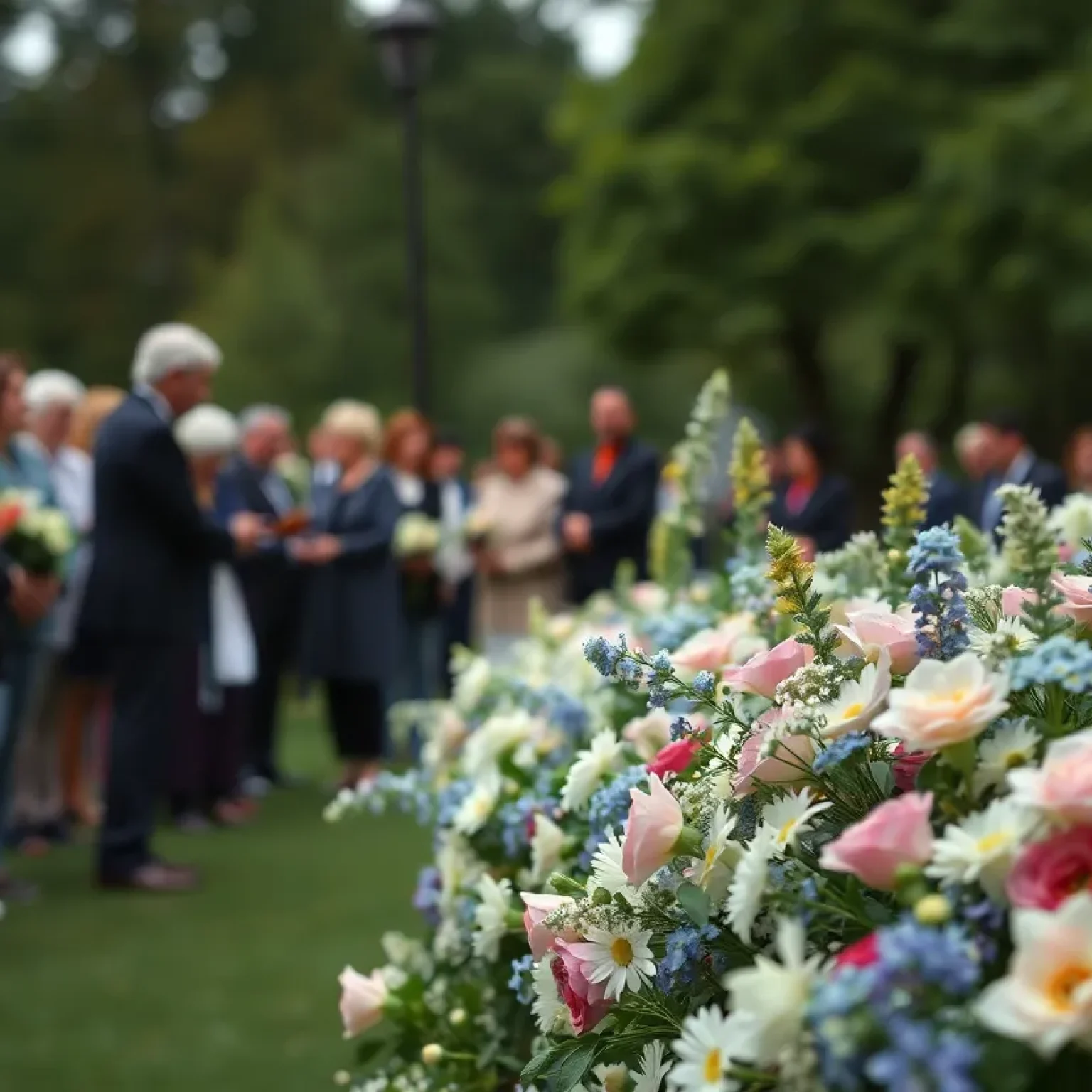 Community members gather for a memorial service in honor of Marjorie Corbett Roberts.